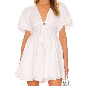 Rhode Madeline White Mini Dress Boho Puff Sleeve Cotton Vacation Summer Size 0